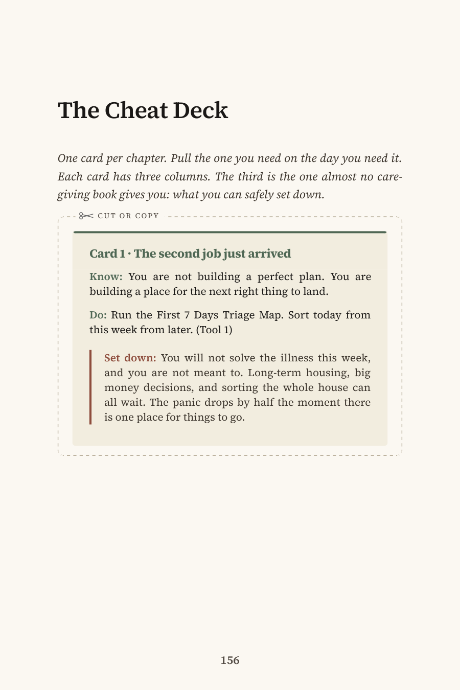 The Cheat Deck — one card per chapter