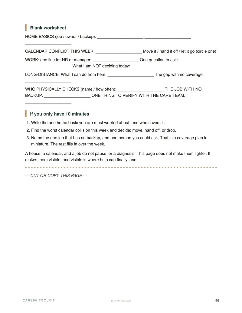 A fill-in worksheet page from the Caregiver Toolkit